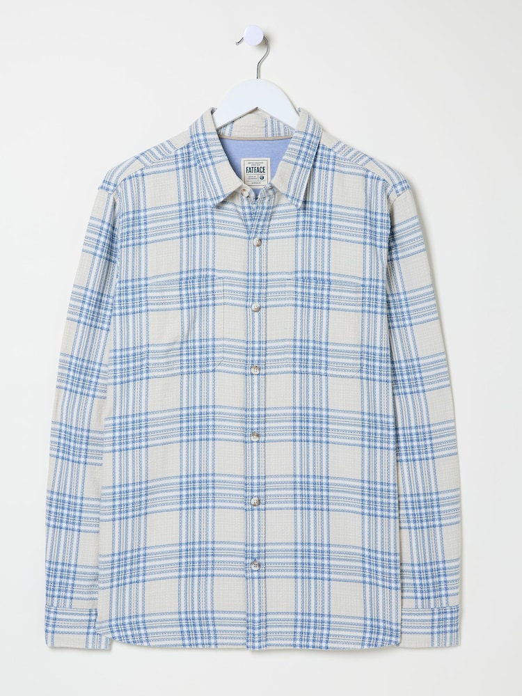 FatFace Light Vintage Blue Long Sleeve Hove Check Shirt - Image 5 of 5