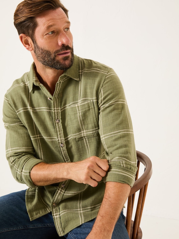 FatFace Wells Mid Green Long Sleeve Check Shirt - Image 2 of 6