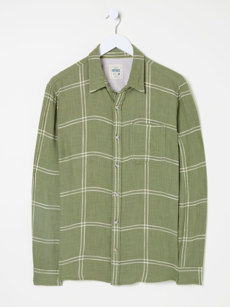 FatFace Wells Mid Green Long Sleeve Check Shirt - Image 6 of 6