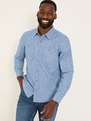 FatFace Chambray Blue Leaf Print Long Sleeve Shirt - Image 1 of 6
