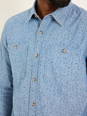 FatFace Chambray Blue Leaf Print Long Sleeve Shirt - Image 4 of 6