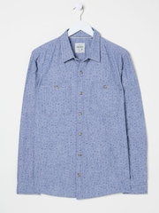FatFace Chambray Blue Leaf Print Long Sleeve Shirt - Image 5 of 6