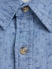 FatFace Chambray Blue Leaf Print Long Sleeve Shirt - Image 6 of 6