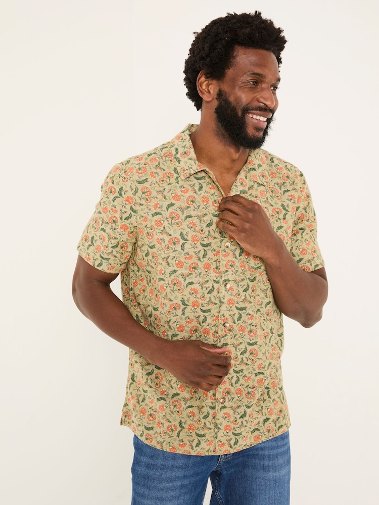 FatFace Mid Green Short Sleeve Bloom Print Shirt - Image 2 of 6
