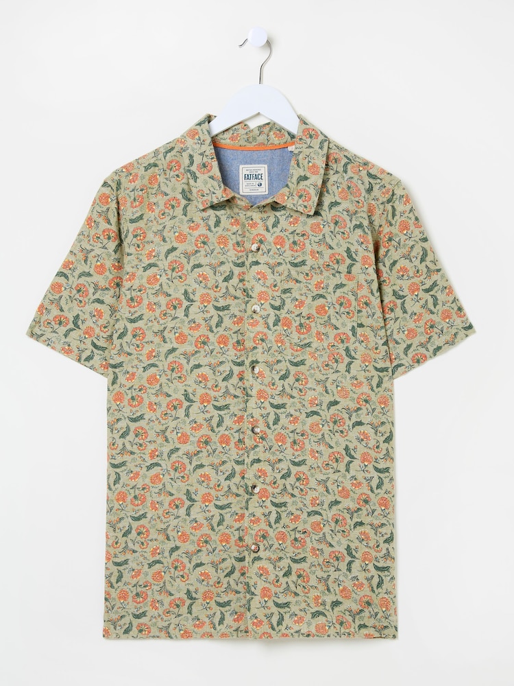 FatFace Mid Green Short Sleeve Bloom Print Shirt - Image 6 of 6