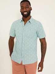 FatFace Pale Blue Short Sleeve Tile Print Shirt - Image 1 of 5