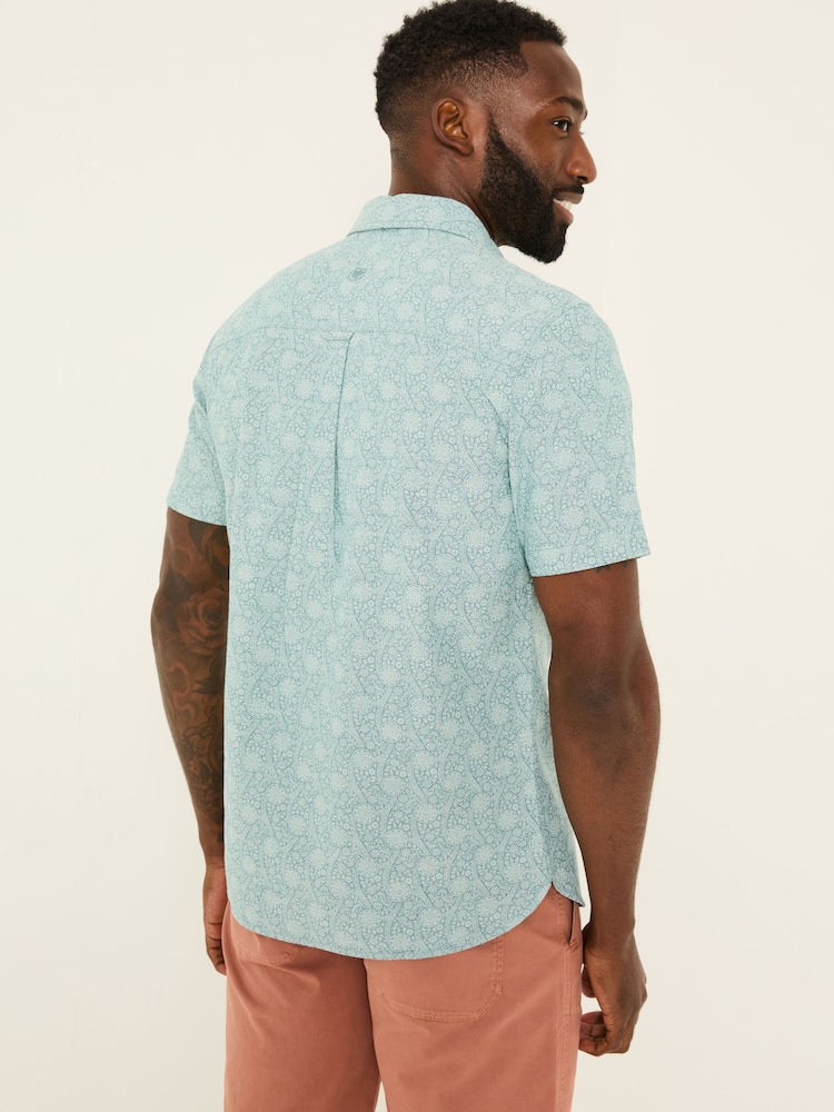 FatFace Pale Blue Short Sleeve Tile Print Shirt - Image 2 of 5