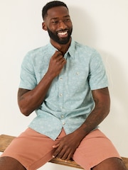 FatFace Pale Blue Short Sleeve Tile Print Shirt - Image 3 of 5