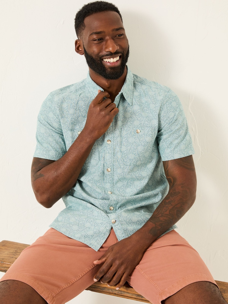 FatFace Light Blue Tile Short Sleeve Shirt - Image 3 of 5