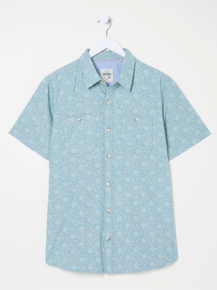 FatFace Pale Blue Short Sleeve Tile Print Shirt - Image 5 of 5
