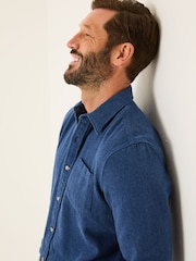 FatFace Blue Denim Long Sleeve Brushed Shirt - Image 3 of 5