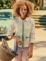 Joules Harbour Embroidered Cream Jersey Cardigan - Image 1 of 15