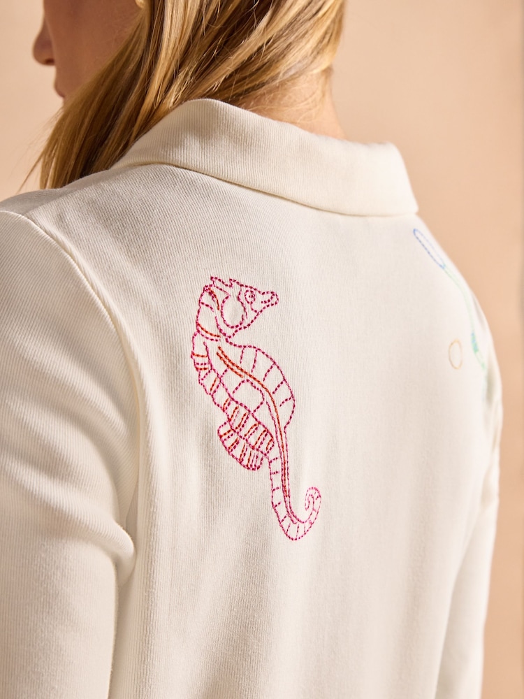 Joules Premium Ribbed Embroidered Cream Jersey Cardigan - Image 12 of 15