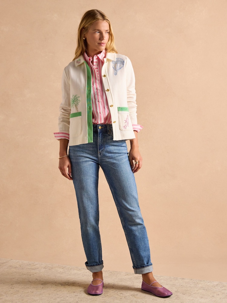 Joules Premium Ribbed Embroidered Cream Jersey Cardigan - Image 13 of 15