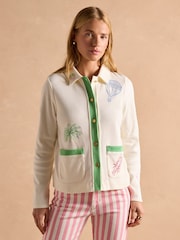 Joules Harbour Embroidered Cream Jersey Cardigan - Image 4 of 15