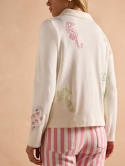 Joules Harbour Embroidered Cream Jersey Cardigan - Image 5 of 15