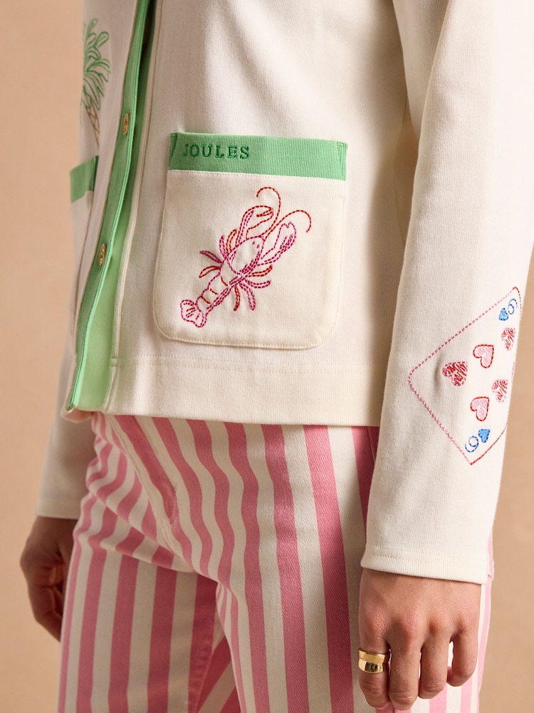 Joules Premium Ribbed Embroidered Cream Jersey Cardigan - Image 7 of 15