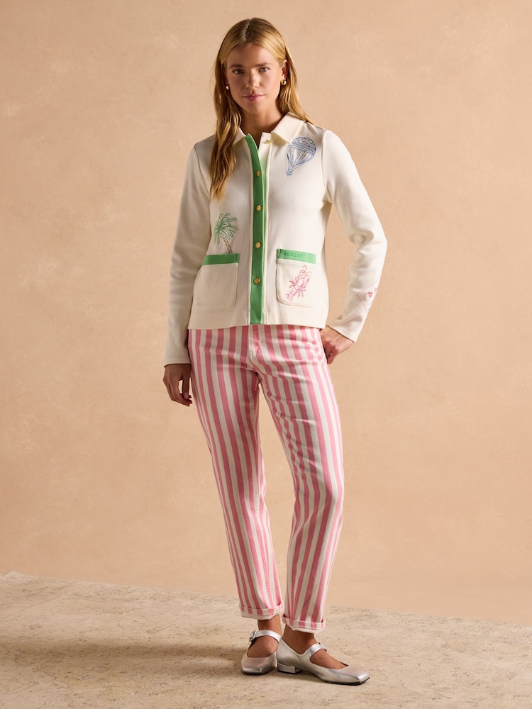 Joules Premium Ribbed Embroidered Cream Jersey Cardigan - Image 8 of 15