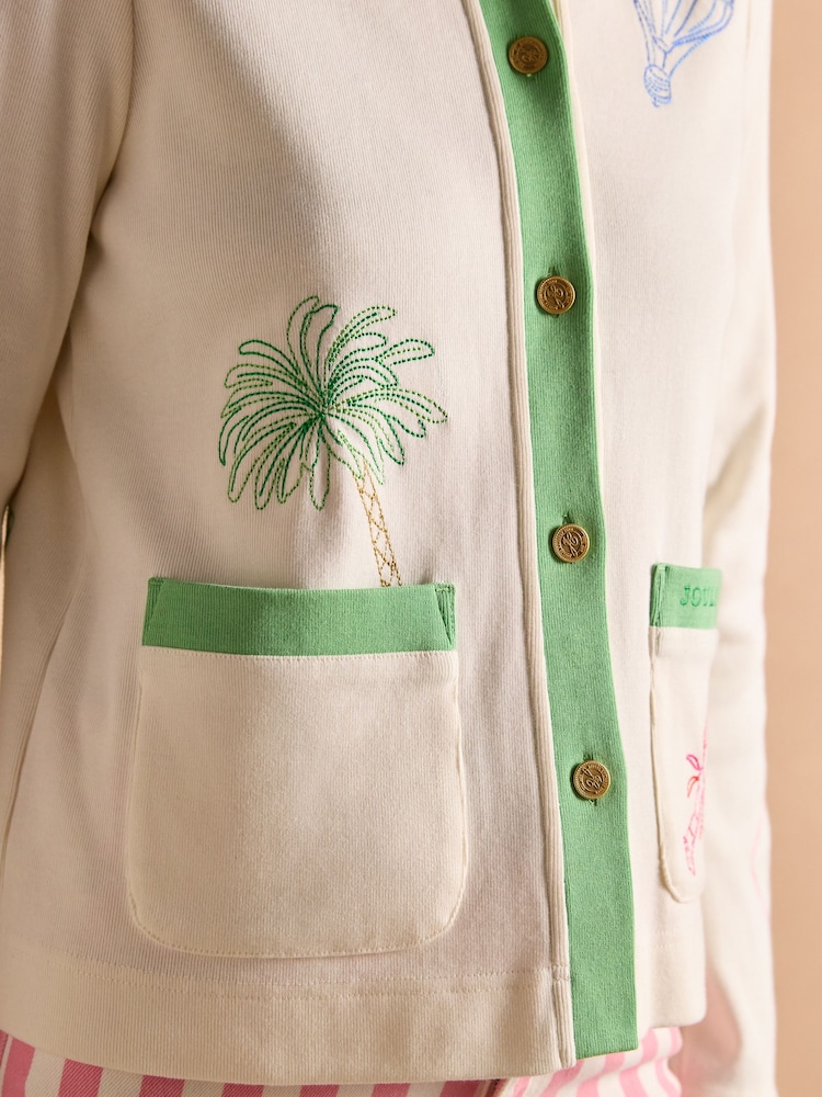 Joules Premium Ribbed Embroidered Cream Jersey Cardigan - Image 9 of 15