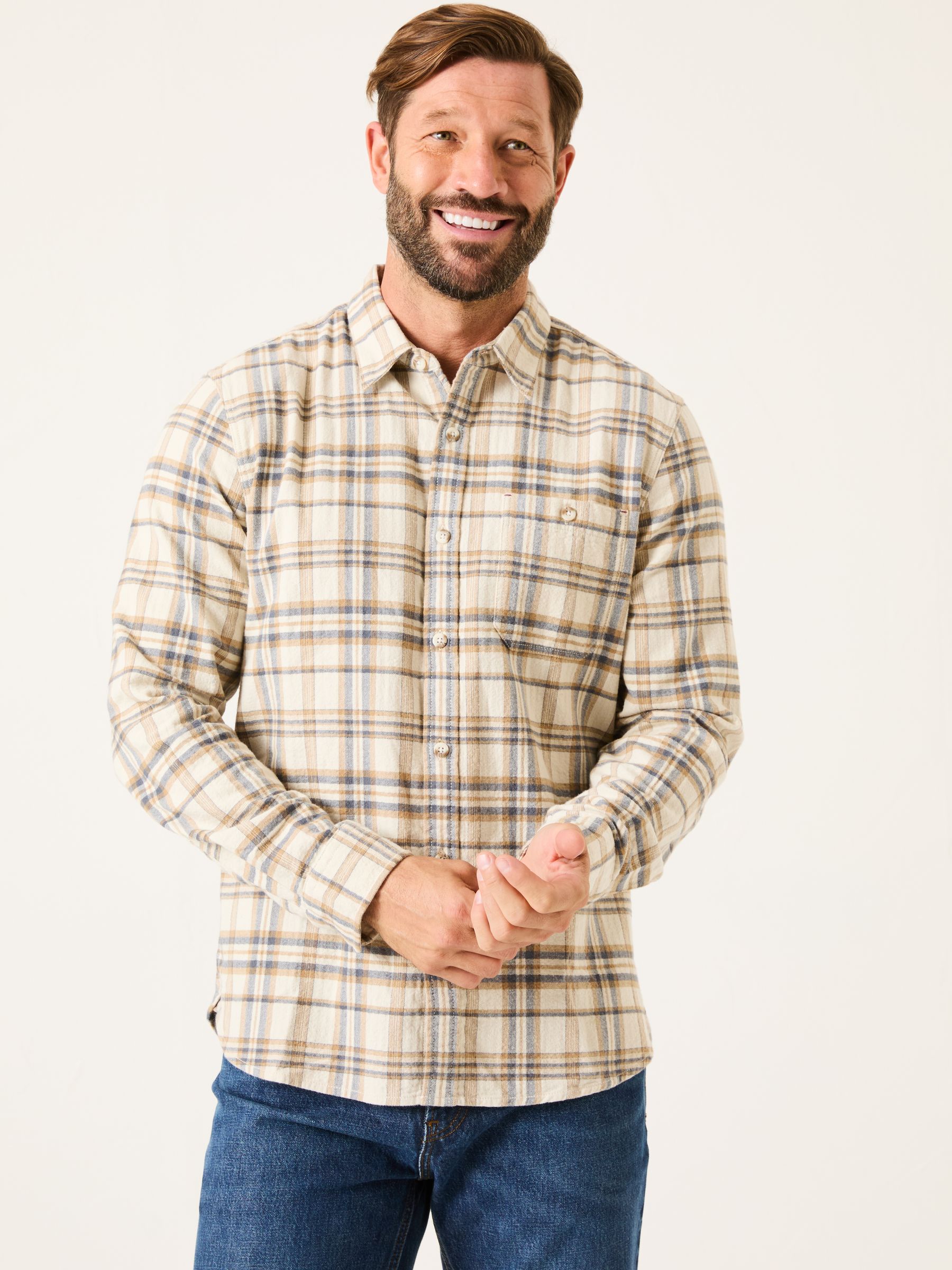 Fat Face Men's Long Sleeve Trent Check Shirt 4XL Tall Natural Cotton/Elastane