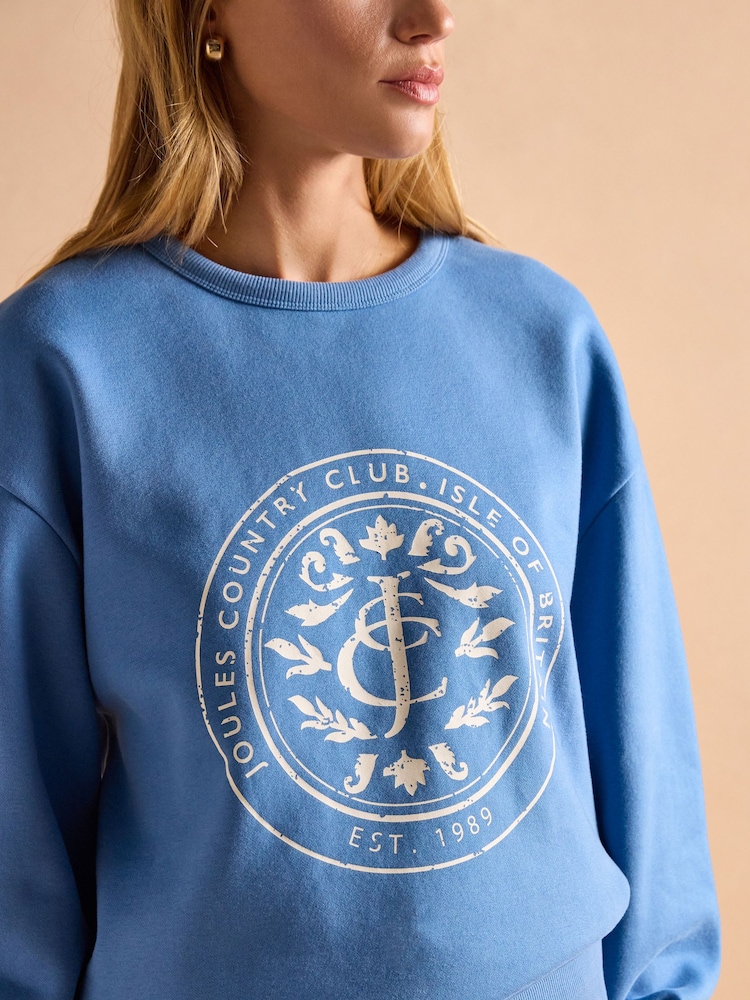 Joules Graphic Blue Cotton Rich Crew Neck Sweatshirt - Image 5 of 7