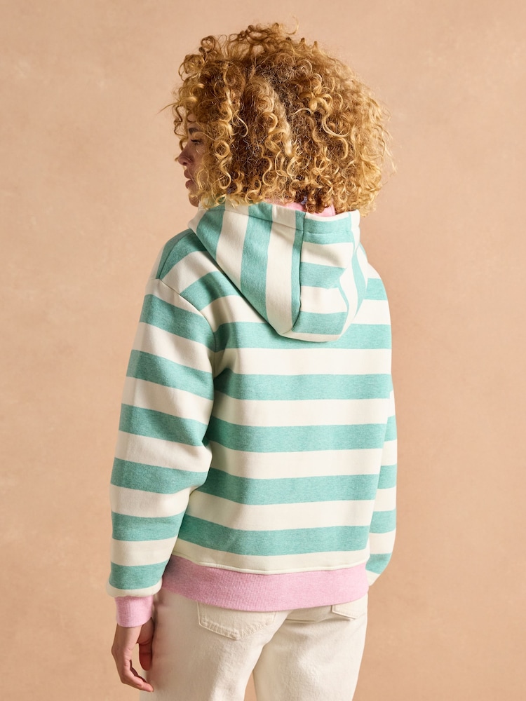 Joules Milbourne Green Marl Stripe Cotton Rich Hoodie - Image 2 of 9