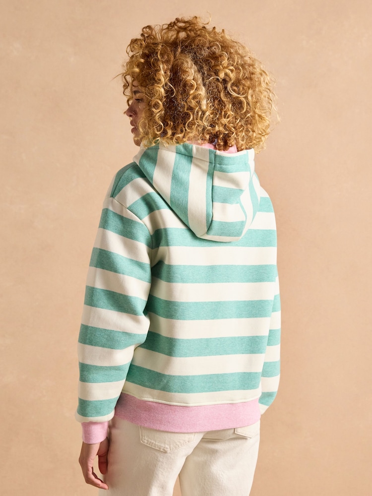 Joules Milbourne Green Marl Stripe Cotton Rich Hoodie - Image 2 of 9 Joules Milbourne Green Marl Stripe Cotton Rich Hoodie - Image 2 of 9