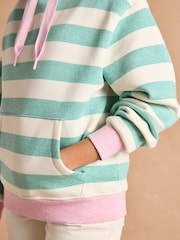Joules Milbourne Green Marl Stripe Cotton Rich Hoodie - Image 4 of 9
