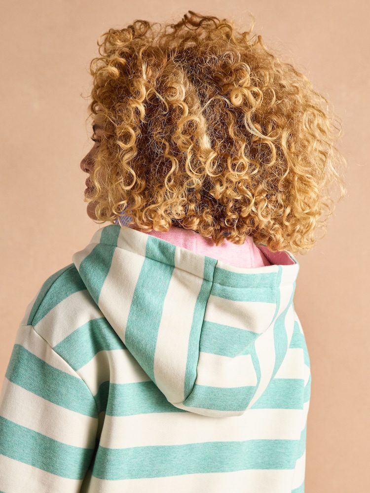 Joules Milbourne Green Marl Stripe Cotton Rich Hoodie - Image 5 of 9