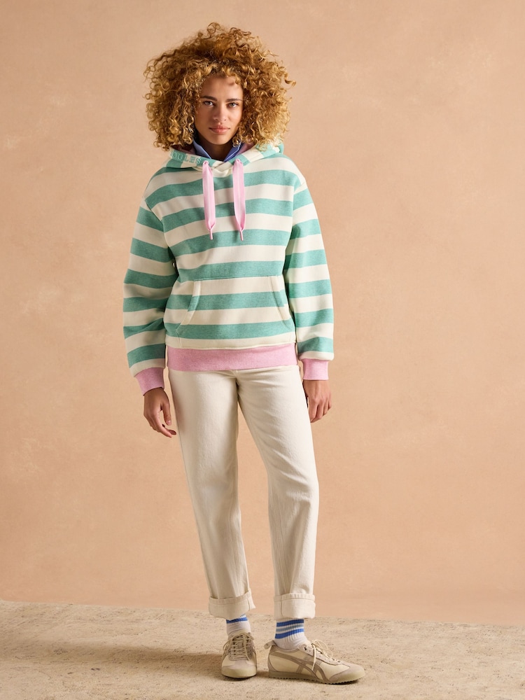 Joules Milbourne Green Marl Stripe Cotton Rich Hoodie - Image 6 of 9