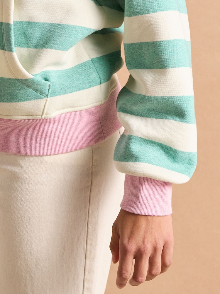 Joules Milbourne Green Marl Stripe Cotton Rich Hoodie - Image 8 of 9
