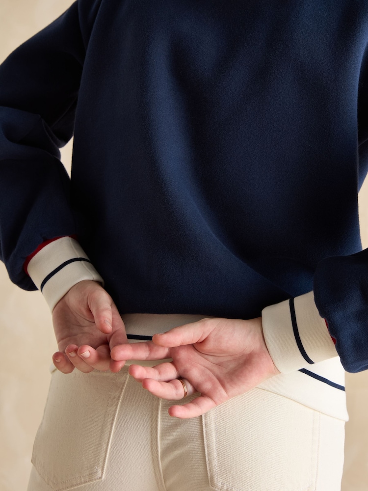 Joules Varsity Navy Blue Cotton Rich Embroidered Sweatshirt - Image 5 of 7