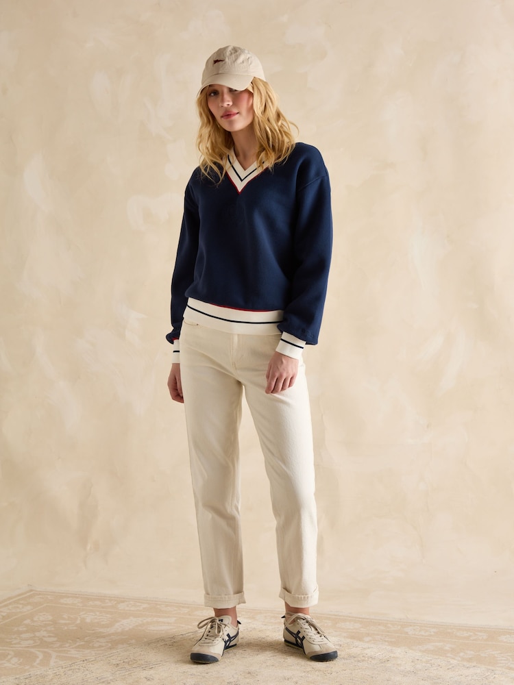 Joules Varsity Navy Blue Cotton Rich Embroidered Sweatshirt - Image 6 of 7