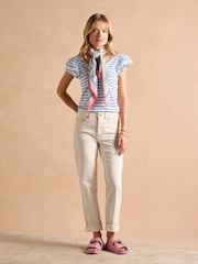 Joules Emma Blue Striped V-Neck Frill Jersey Vest - Image 5 of 8