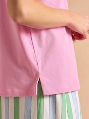 Joules Tallie Pink Short Sleeve Combed 100% Cotton Collared Top - Image 6 of 9