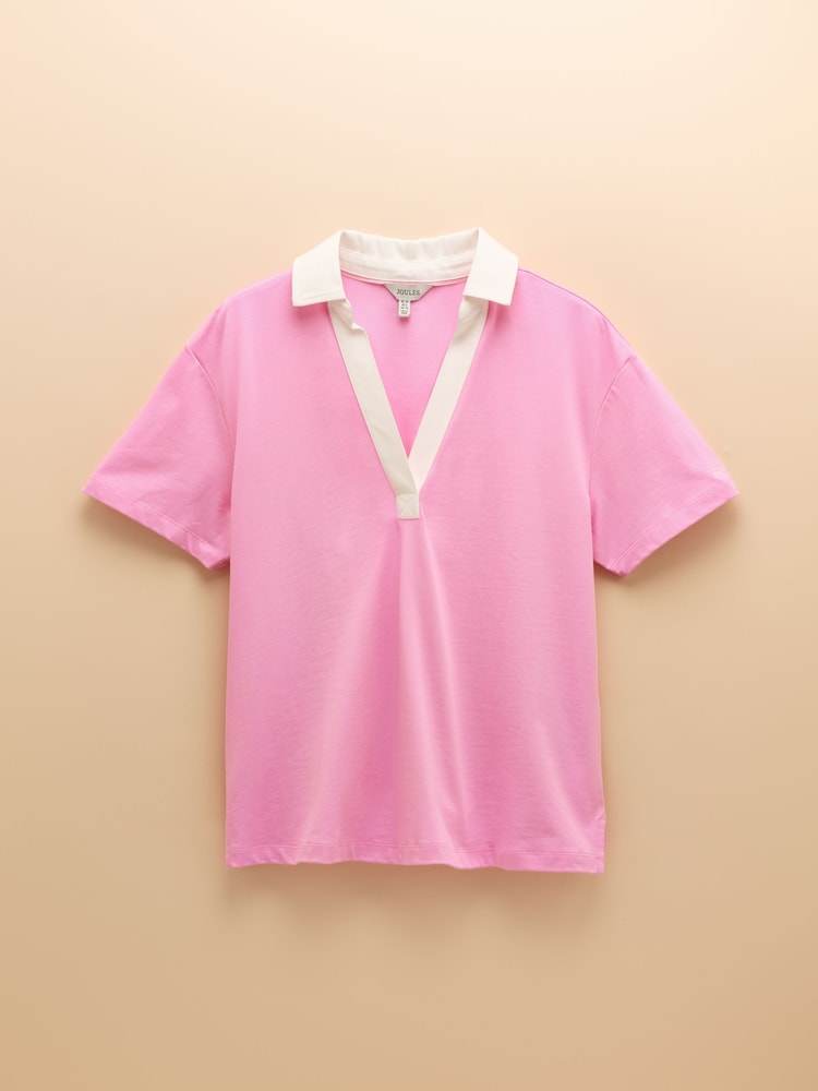 Joules Tallie Pink Short Sleeve Combed 100% Cotton Collared Top - Image 9 of 9