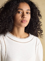 Joules Sienna White Ladder Trim T-Shirt - Image 3 of 8