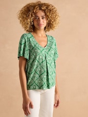 Joules Nia Green Pleat Front Jersey Top - Image 1 of 8