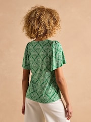 Joules Nia Green Pleat Front Jersey Top - Image 2 of 8