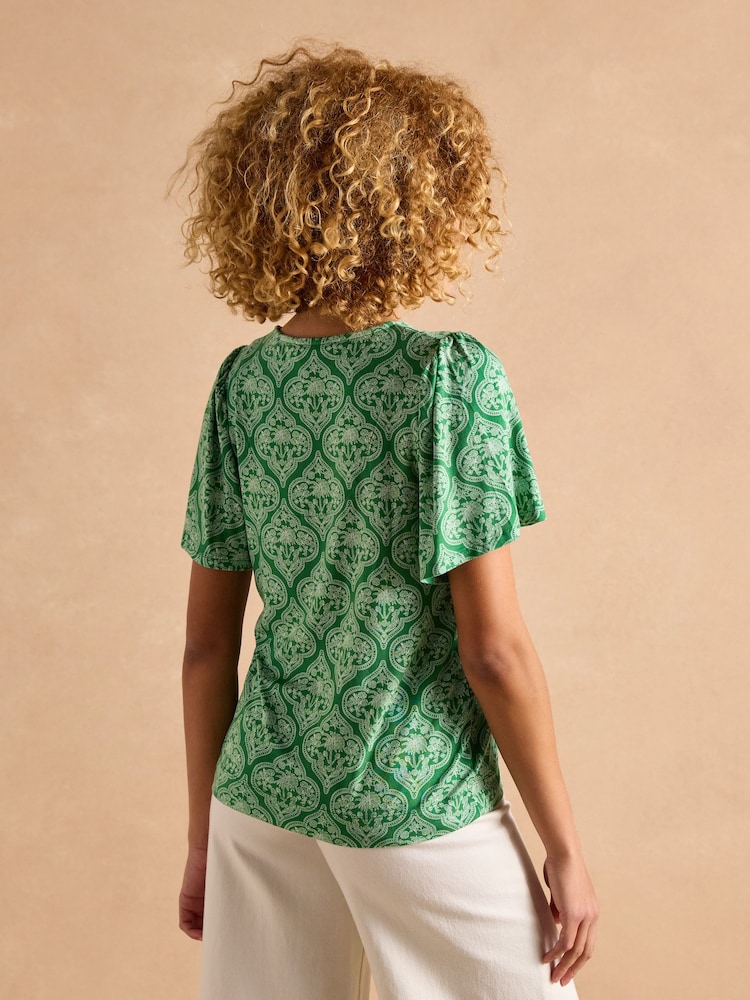Joules Nia Green Pleat Front Jersey Top - Image 2 of 8