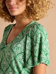 Joules Nia Green Pleat Front Jersey Top - Image 3 of 8