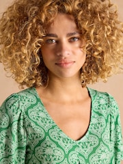 Joules Nia Green Pleat Front Jersey Top - Image 4 of 8