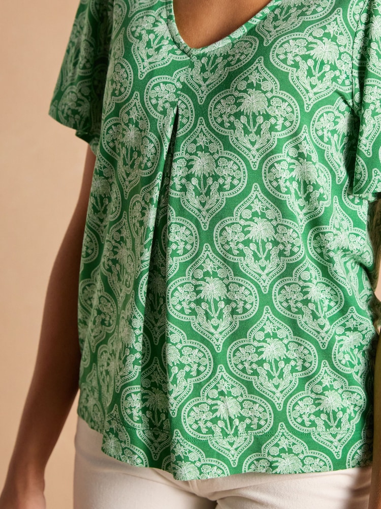 Joules Nia Green Pleat Front Jersey Top - Image 5 of 8