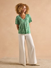 Joules Nia Green Pleat Front Jersey Top - Image 7 of 8
