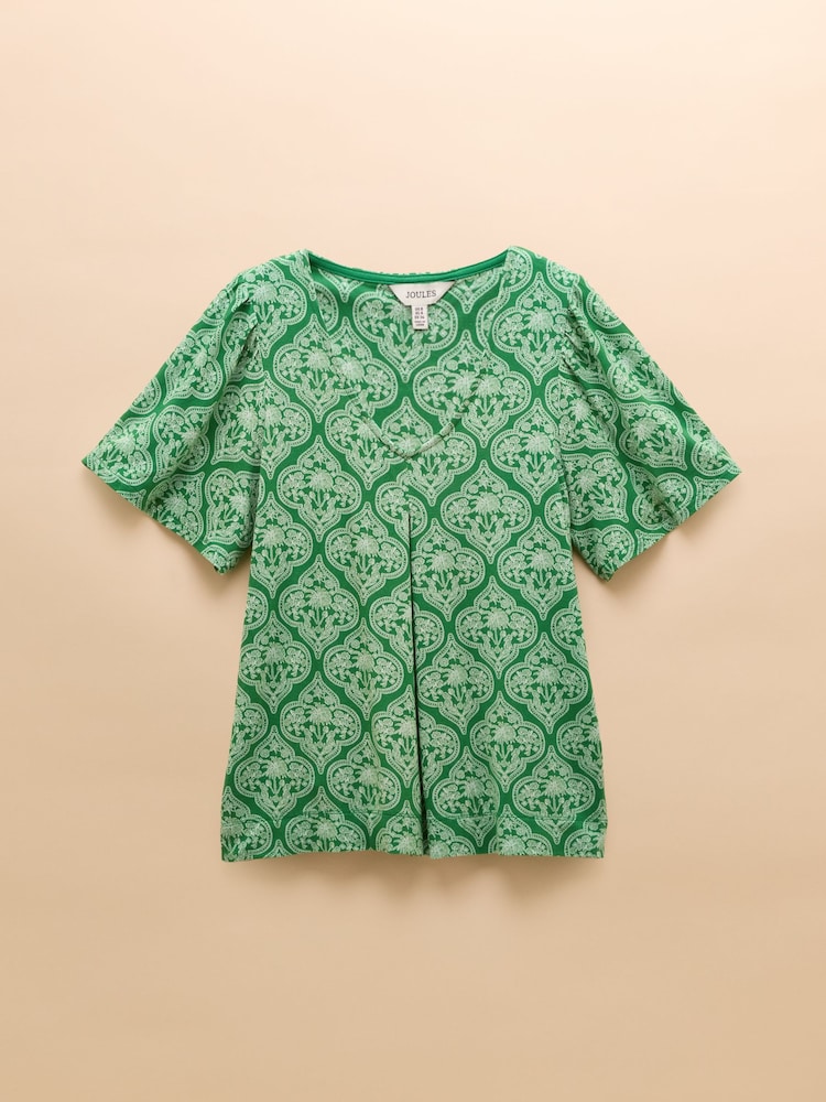 Joules Nia Green Pleat Front Jersey Top - Image 8 of 8