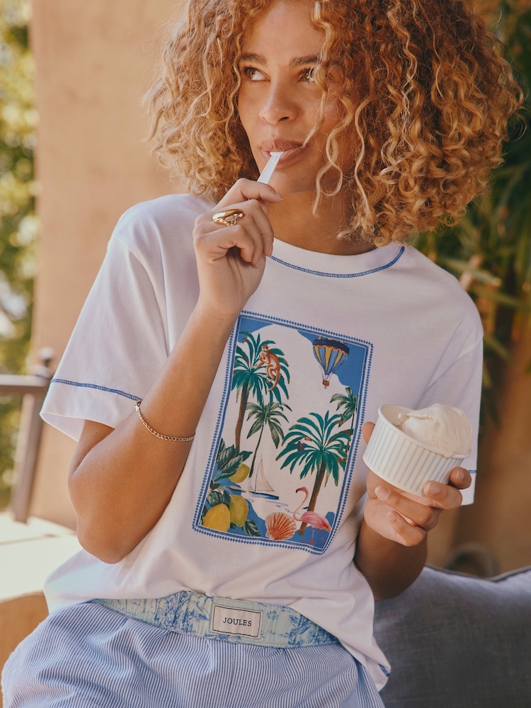 Joules Postcard Graphic Cotton Short Sleeve T-Shirt - Image 1 of 8