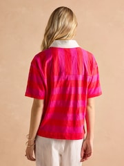 Joules Leighton Pink Stripe Short Sleeve Cotton Slub Rugby Top - Image 2 of 7