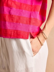 Joules Leighton Pink Stripe Short Sleeve Cotton Slub Rugby Top - Image 5 of 7
