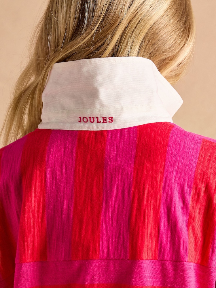 Joules Leighton Pink Stripe Short Sleeve Cotton Slub Rugby Top - Image 6 of 7