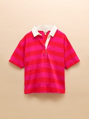 Joules Leighton Pink Stripe Short Sleeve Cotton Slub Rugby Top - Image 7 of 7
